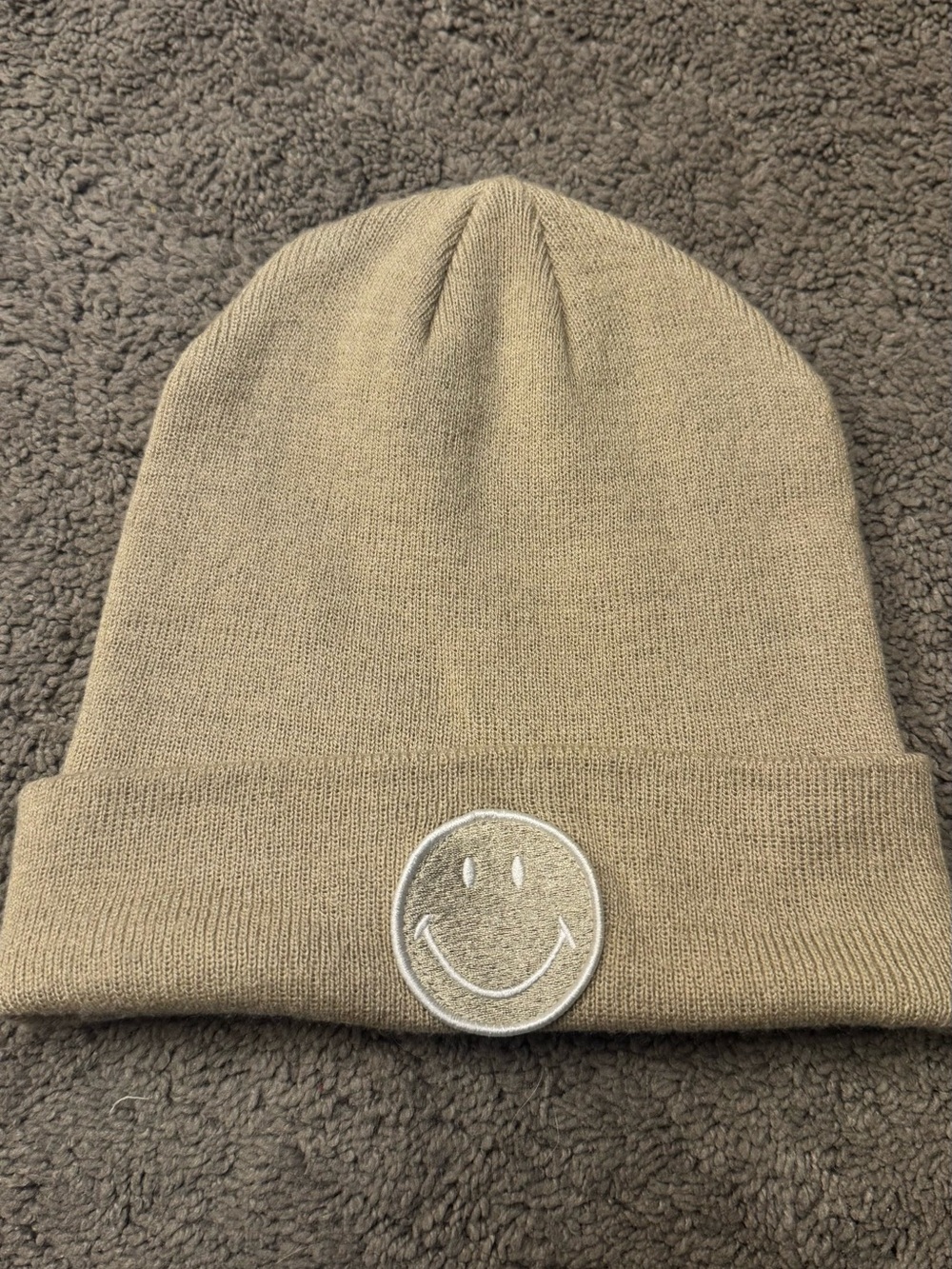 H&M Beige Knit Beanie with Smiley Patch